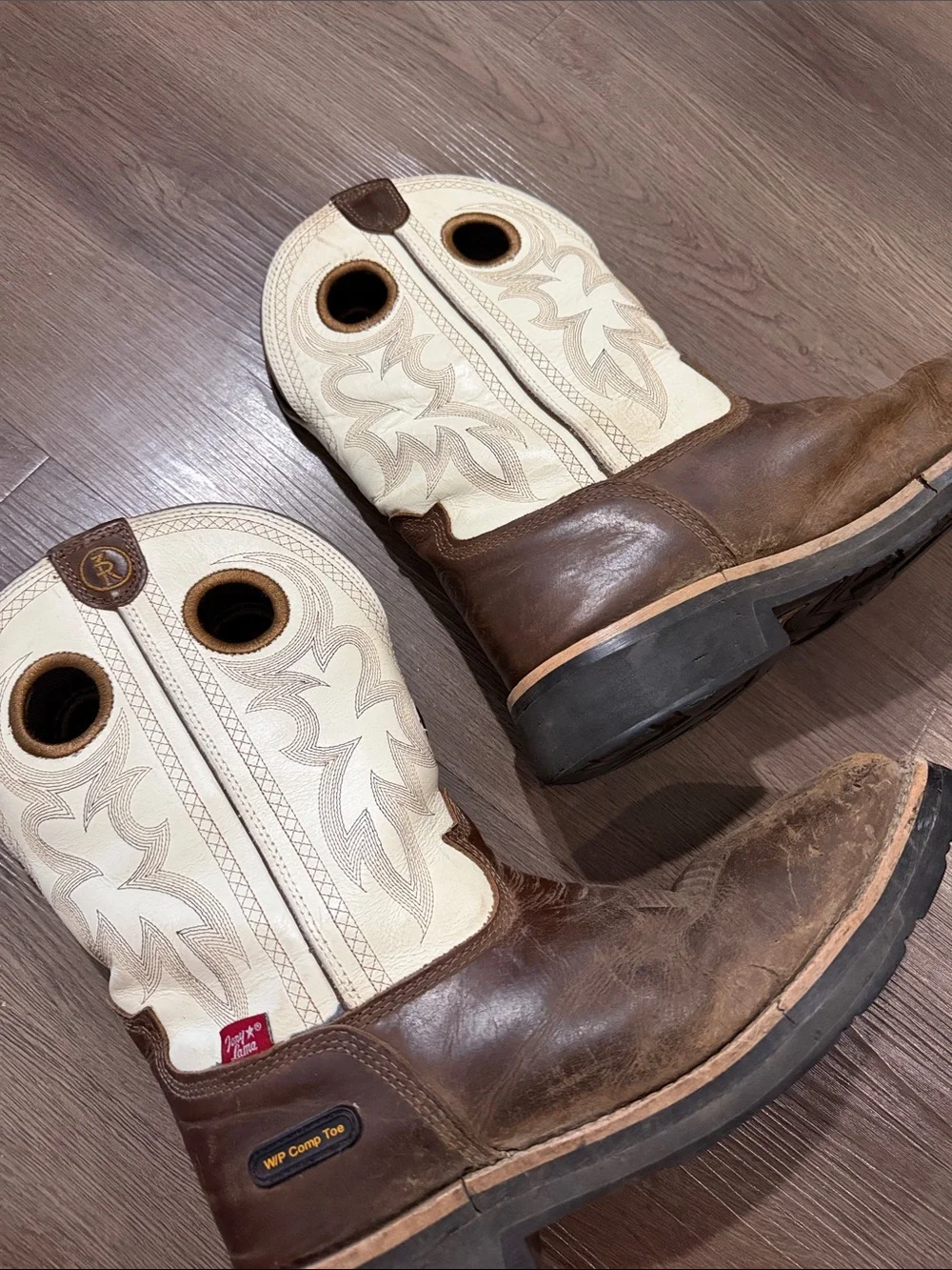 Tony Lama Brown and Cream Pull-On Western Work Boots